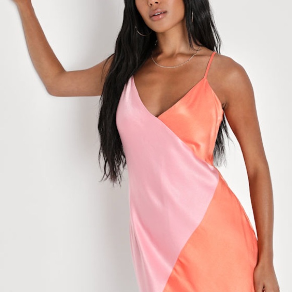 NWT Lulus Pink and Orange Satin Slip Dress
